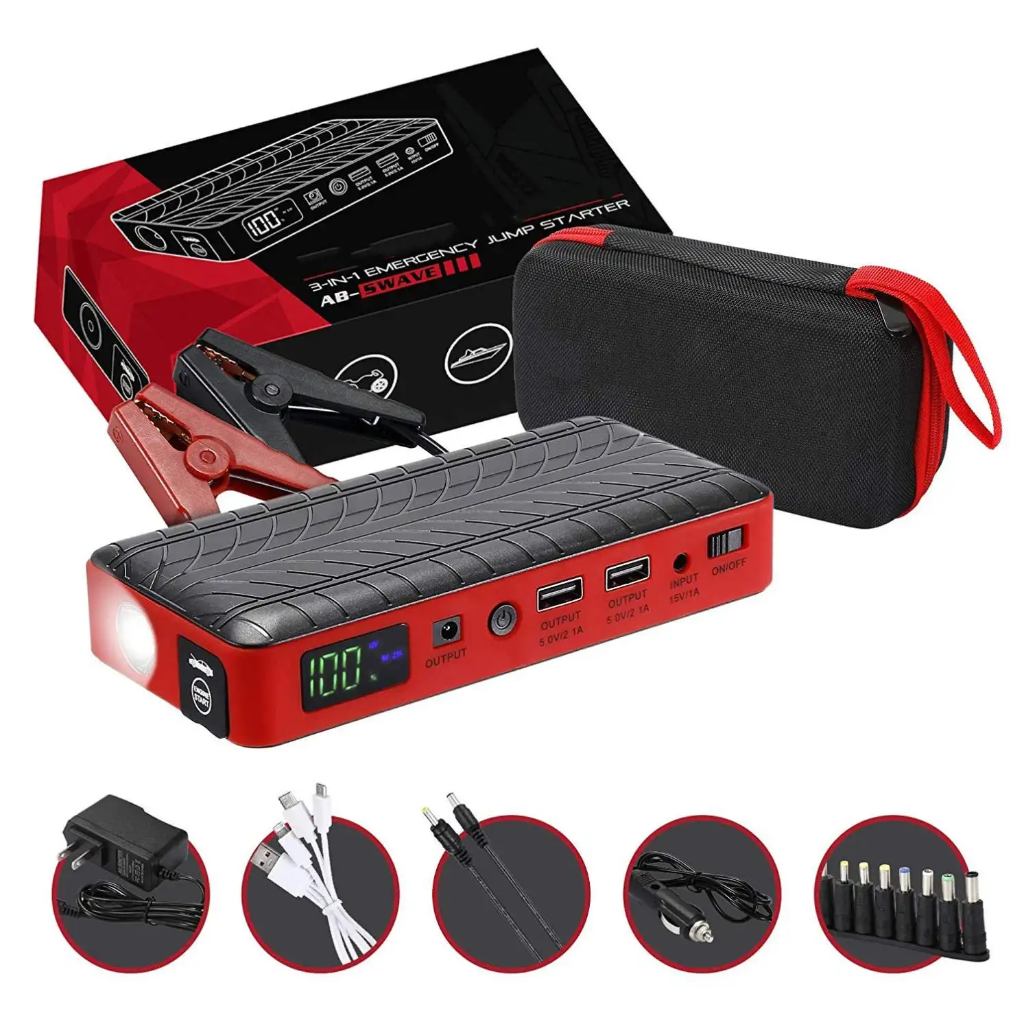 12V Super Capacitor Multi-Function Car Jump Starter with Portable Air Pump 10W Power Station