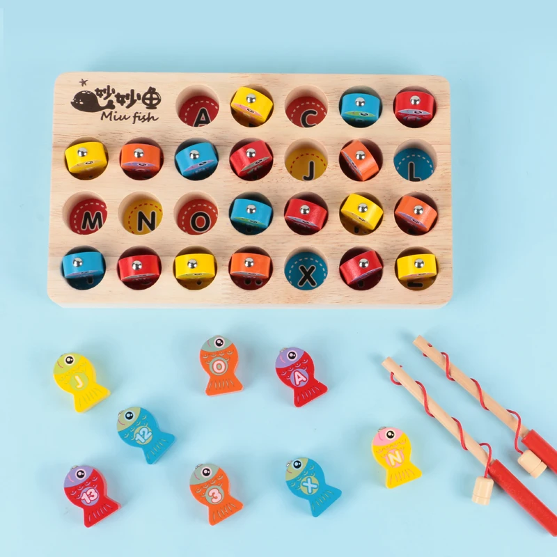 Wooden Fishing Game Alphabet Sorting Color Puzzle Montessori