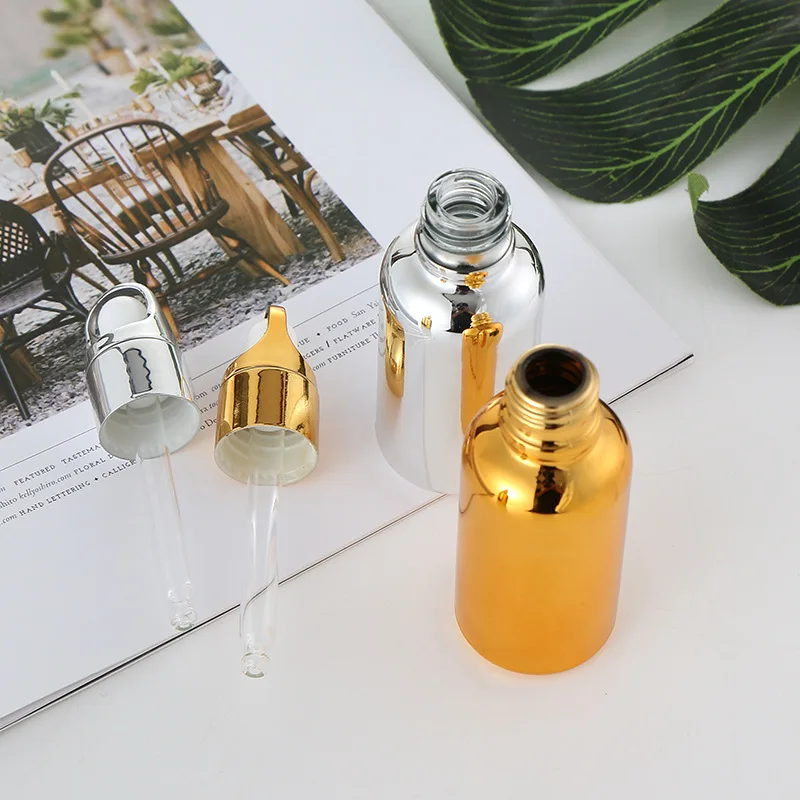 5ml 10ml 15ml 20ml 30ml 50ml 100ml Shiny Electroplate Gold Glass Dropper Bottles for Essential Oil