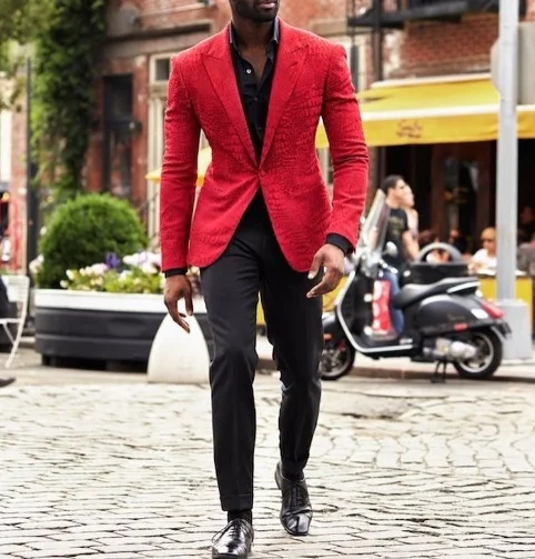 Mens Red Blazer Black Pants Men Slim Fit Wedding Suits Elegant