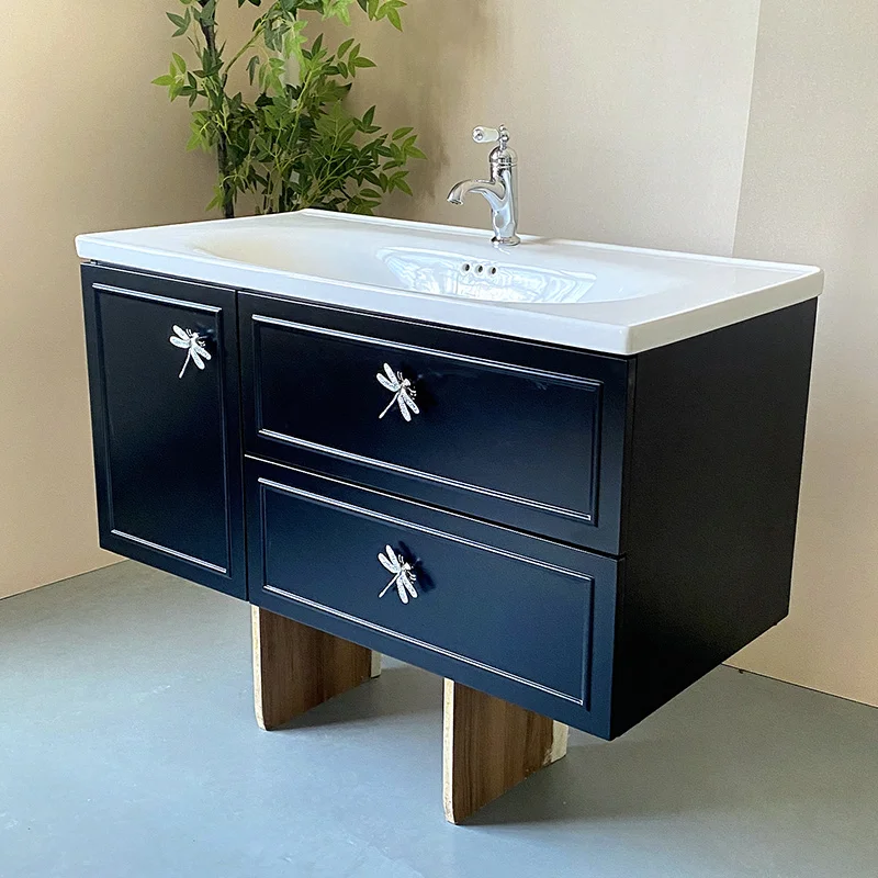 product light cream wind oak bathroom cabinet vanity combination bathroom ceramic integrated washbasin cabinet-8
