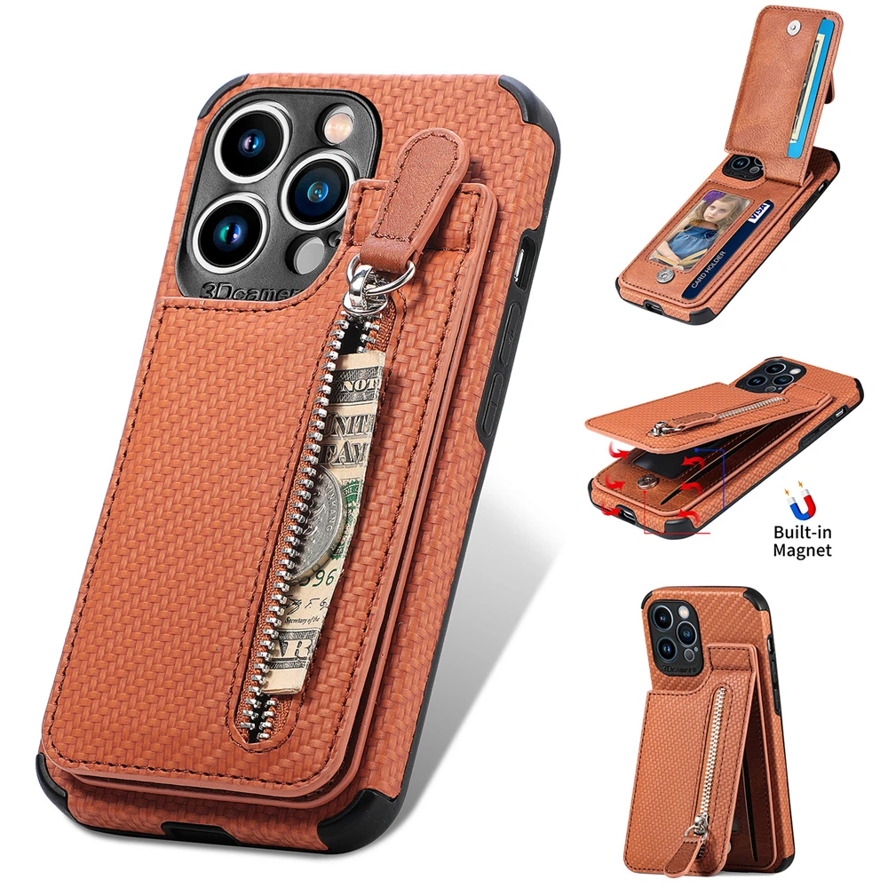 Laudtec Zipper Cards Wallet Leather Mobile Phone Case for iPhone 14 Plus 13 12 Mini 11 Pro Max X XS XR Purse Card Holder Cover supplier