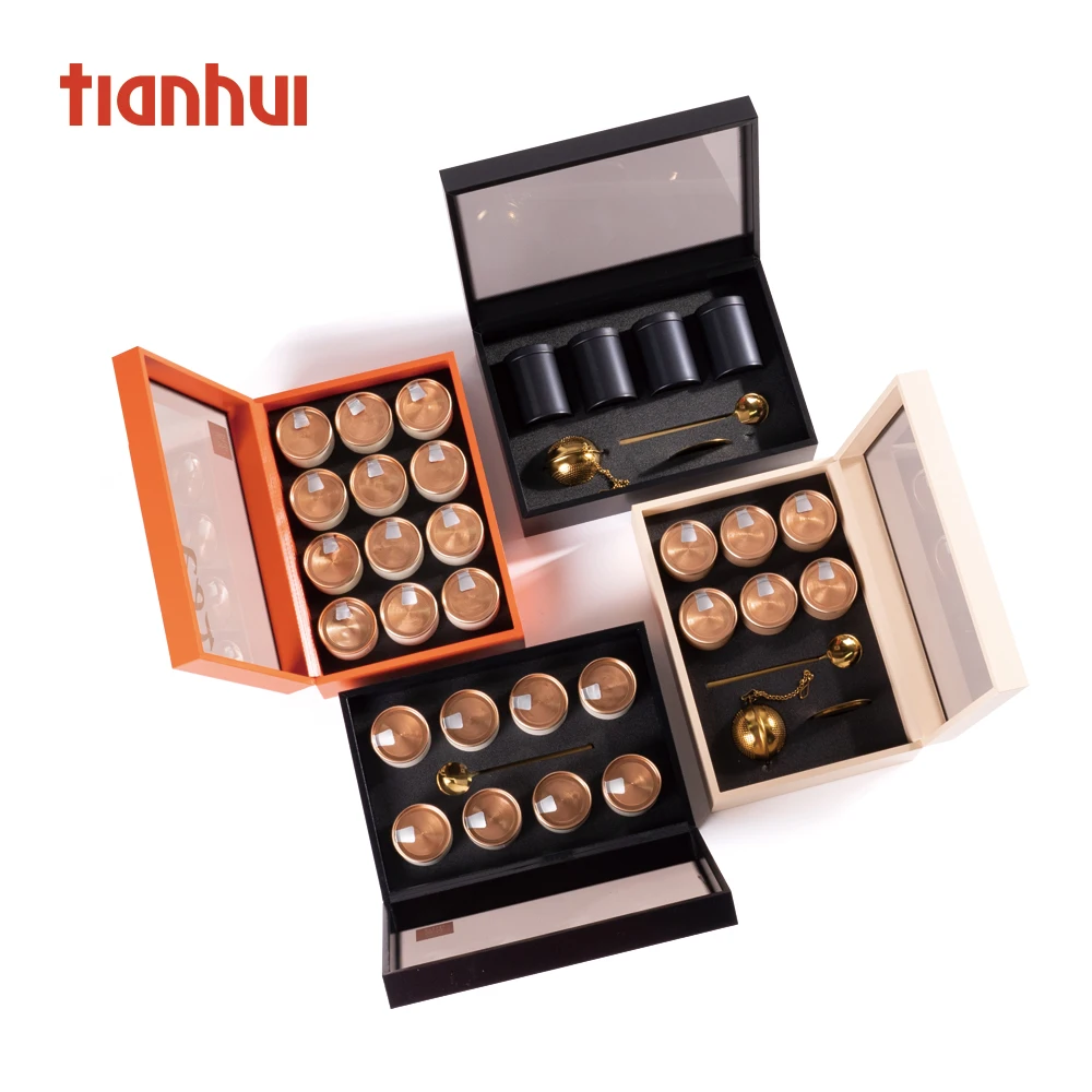 Tianhui Faux Leather Paper Exquisite Clamshell Gift Box com tampa transparente de acrílico Pequenas latas para embalagem de caixa de presente de chá