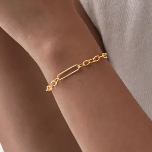 High Quality Anti-faded 18K Gold Plated Stainless Steel Chain Bracelet Fashion Handmade Paper Clip Bracelet for Women
