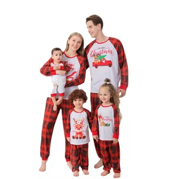 Boys girls sleepwear 100% cotton custom pyjamas matching family christmas pijamas for family