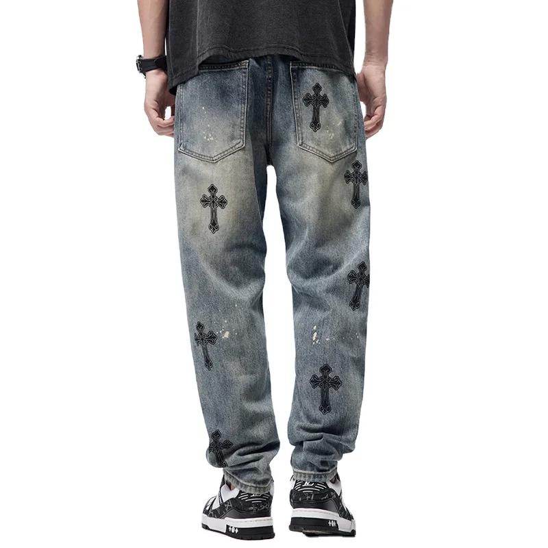 Mens Stacked Jeans Men's Slim Fit Patchwork Jeans - Retro Hip Hop ...