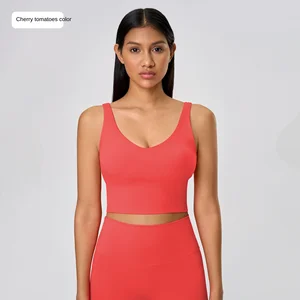 Cross-border New Beauty Back Sports Underwear Women's Yoga Running Bra Tank Top Breathable for Solid V-neck Nine Quarter