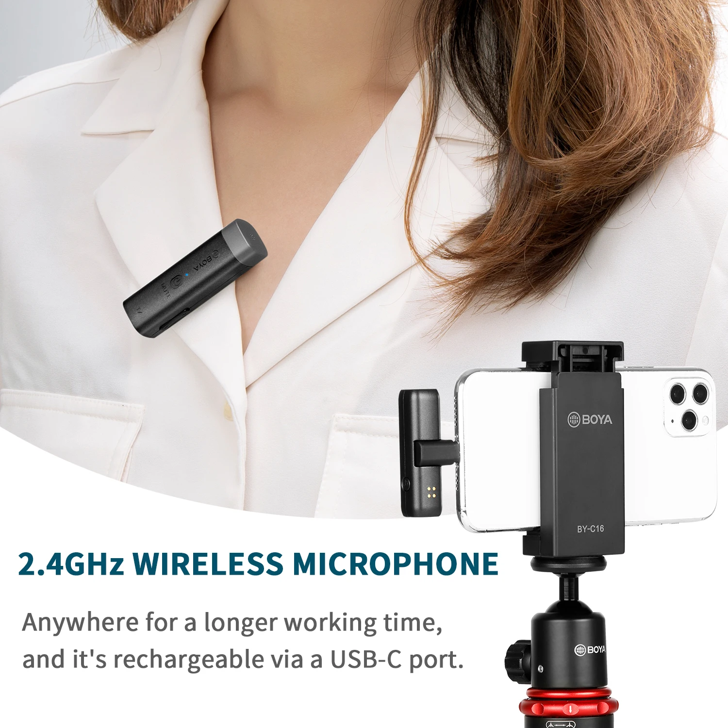 BOYA BY-WM3D プロフェッショナル 2.4GHz ワイヤレスマイク IOS