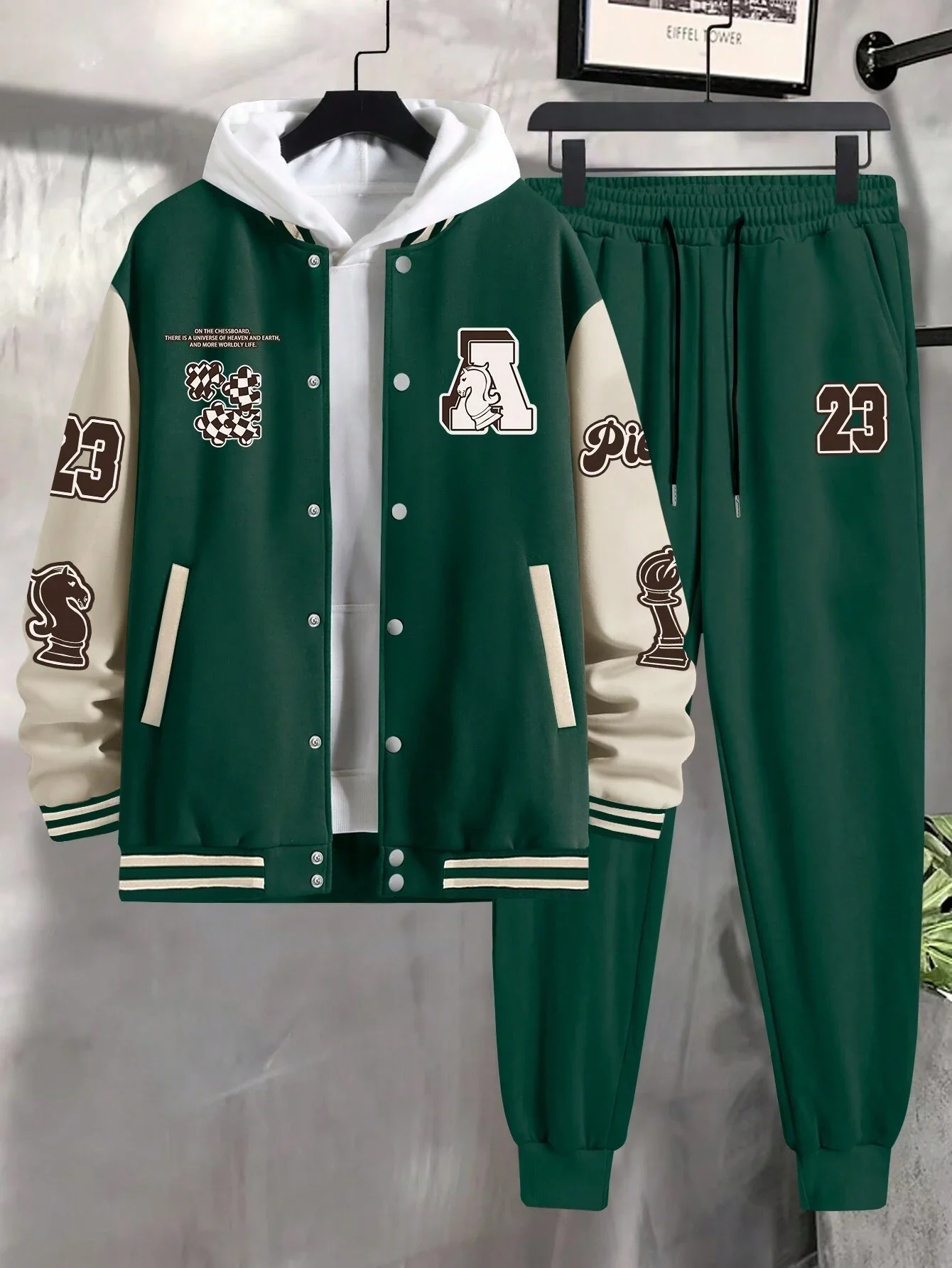 Men's top coat baseball shirt Long sleeve pants suit Knitted cotton high quality custom size wholesale_voghion.com