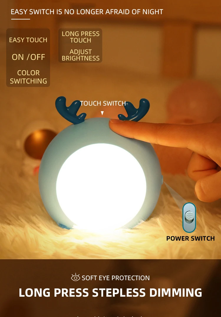 Stepless Dimming Bedside Bedroom Decoration Cute Children's LED Cartoon Touch Baby Night Light manufacture