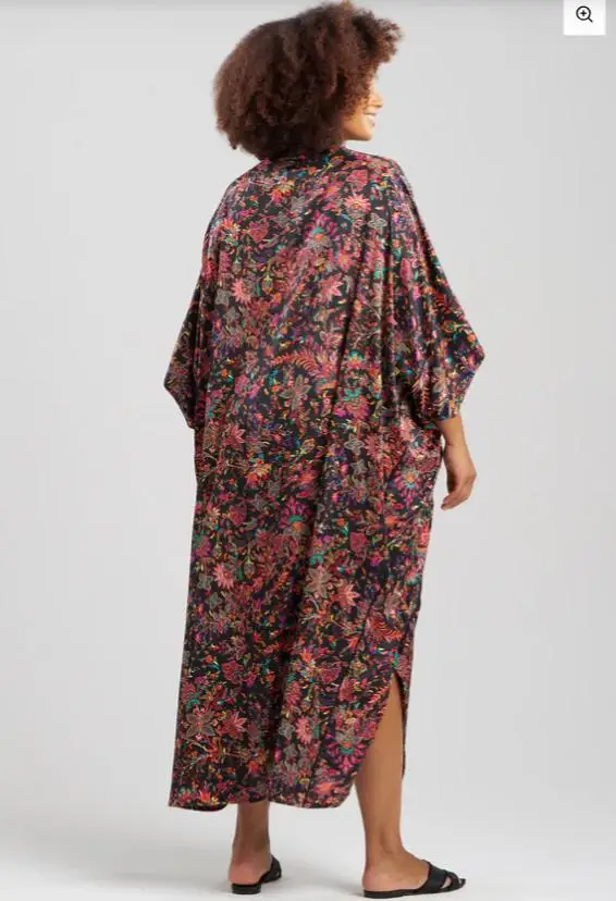 2025 Granada V- Neck Caftan Floral Print Sleeping Wear Muslim Women Loose- Weight Long Dress for Summer Short Sleeve Side Slits