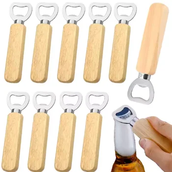 Customized Design Wooden Beer Bottle Opener with Laser Engraved Beech and Bamboo Handle