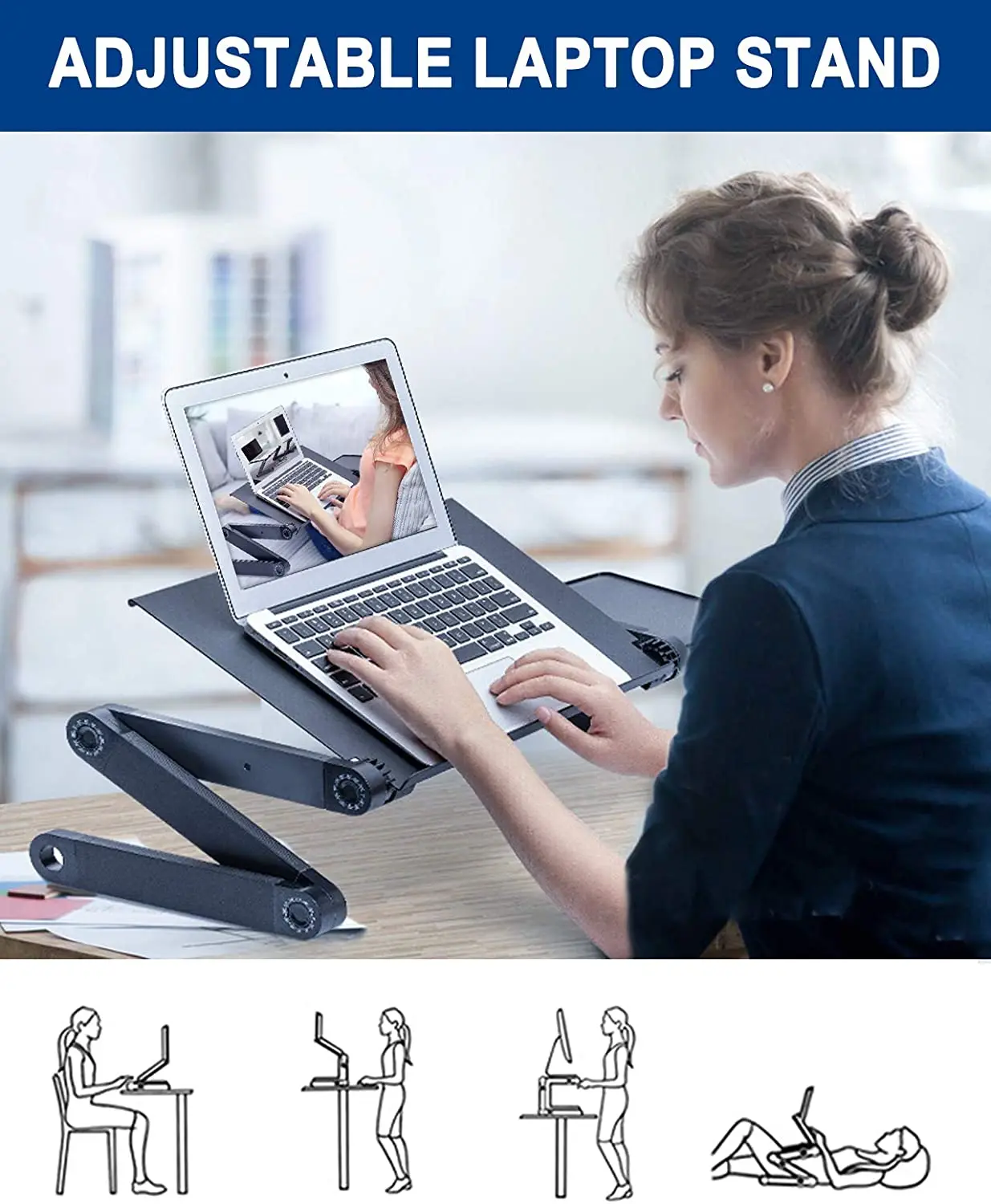 Computer Shelf Collapsible Aluminum Stand Adjustable Folding Lap Laptop Desk