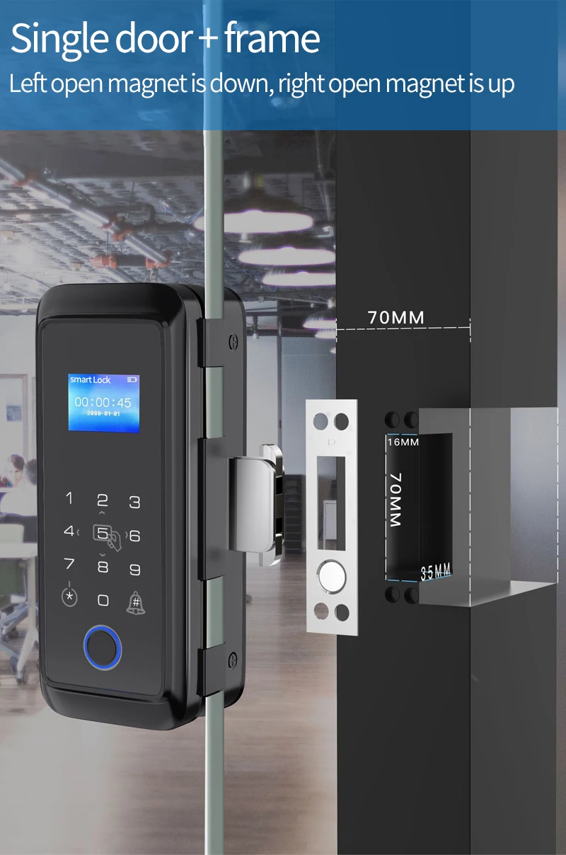 C4 Blue Tooth Tuya APP Smart Glass Door Lock Wireless Smart Access Controller Fingerprint Unlock Time Attendance Function