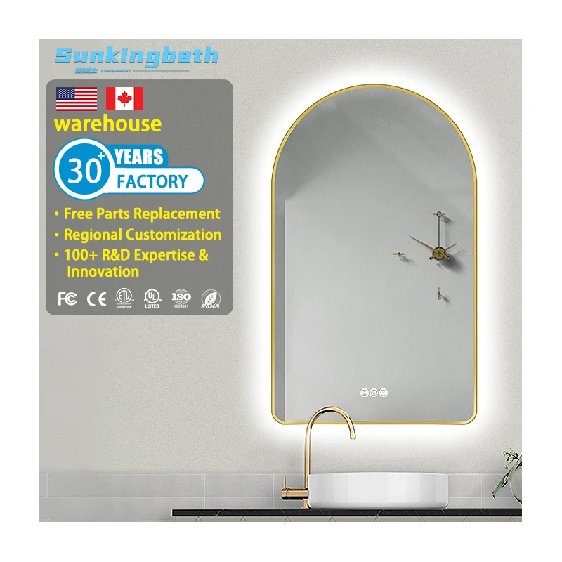 Modern Bathroom Wall Mounted Dimmable Backlit Illumination Metal Framed Bluetooth Led Bathroom Mirror