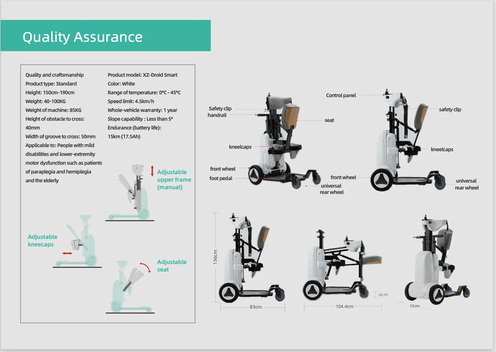 Electric Assist Standing Wheelchair Auto folding with Smart App Lifting assist power chair for the Hemiplegia patient details