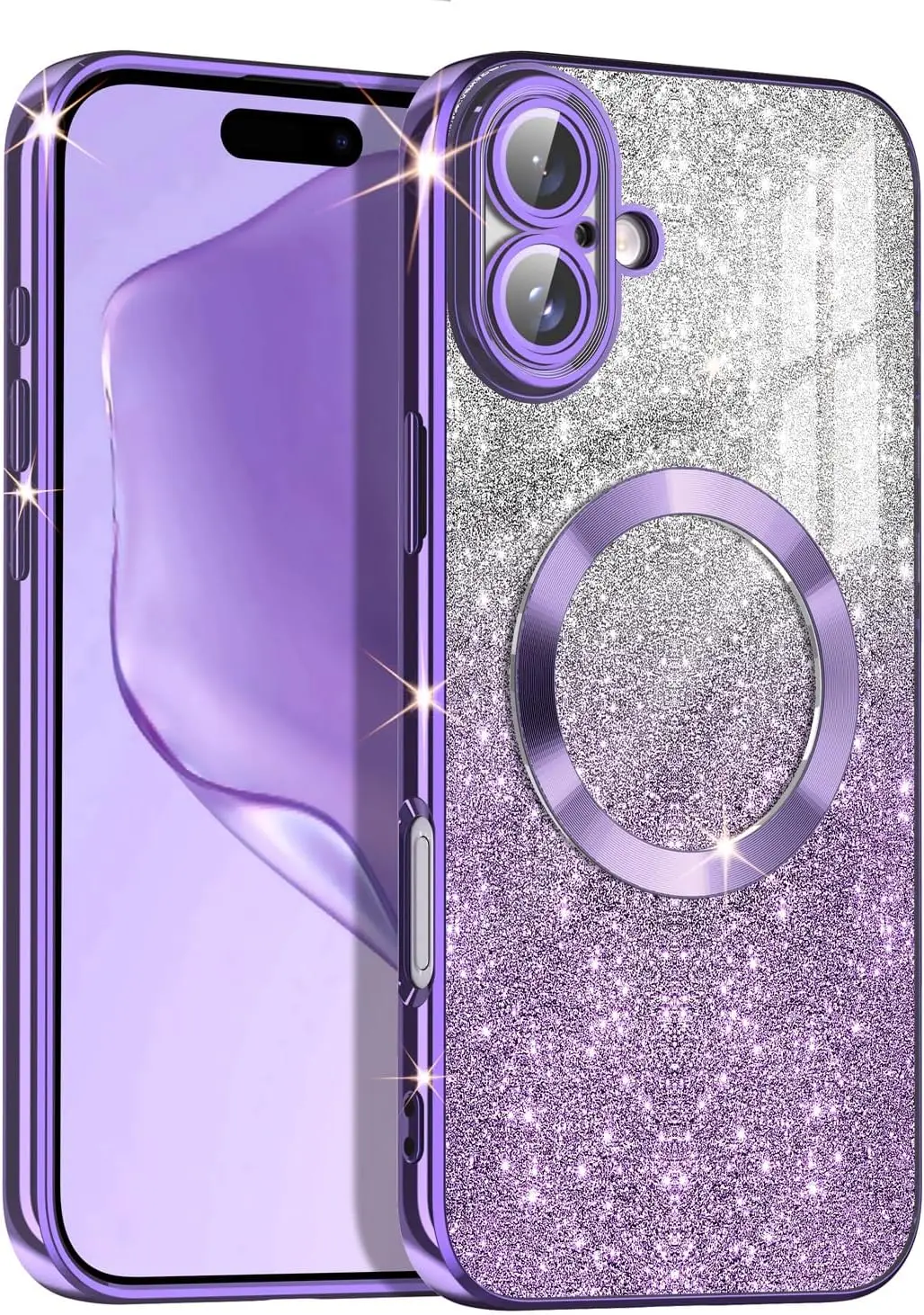 Case for iPhone 16 15 Pro Max Clear Magnetic Glitter Gradient Luxury Plated Soft TPU Full Camera Lens Protectors for Girls Women factory