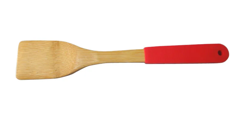 Бамбуковая кухонная утварь набор столовых приборов 30 см Силиконовая бамбуковая Ложка Вилка лопатка противоскользящая термостойкая силиконовая ручка