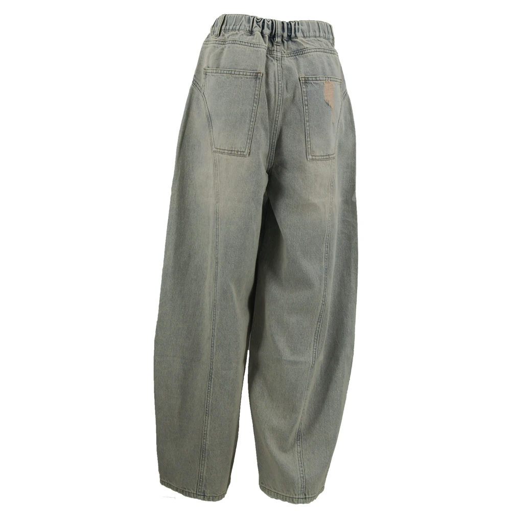 Trendy Women's Light Blue Baggy Jeans with Distressed Design High Waist Fashion Denim Trousers