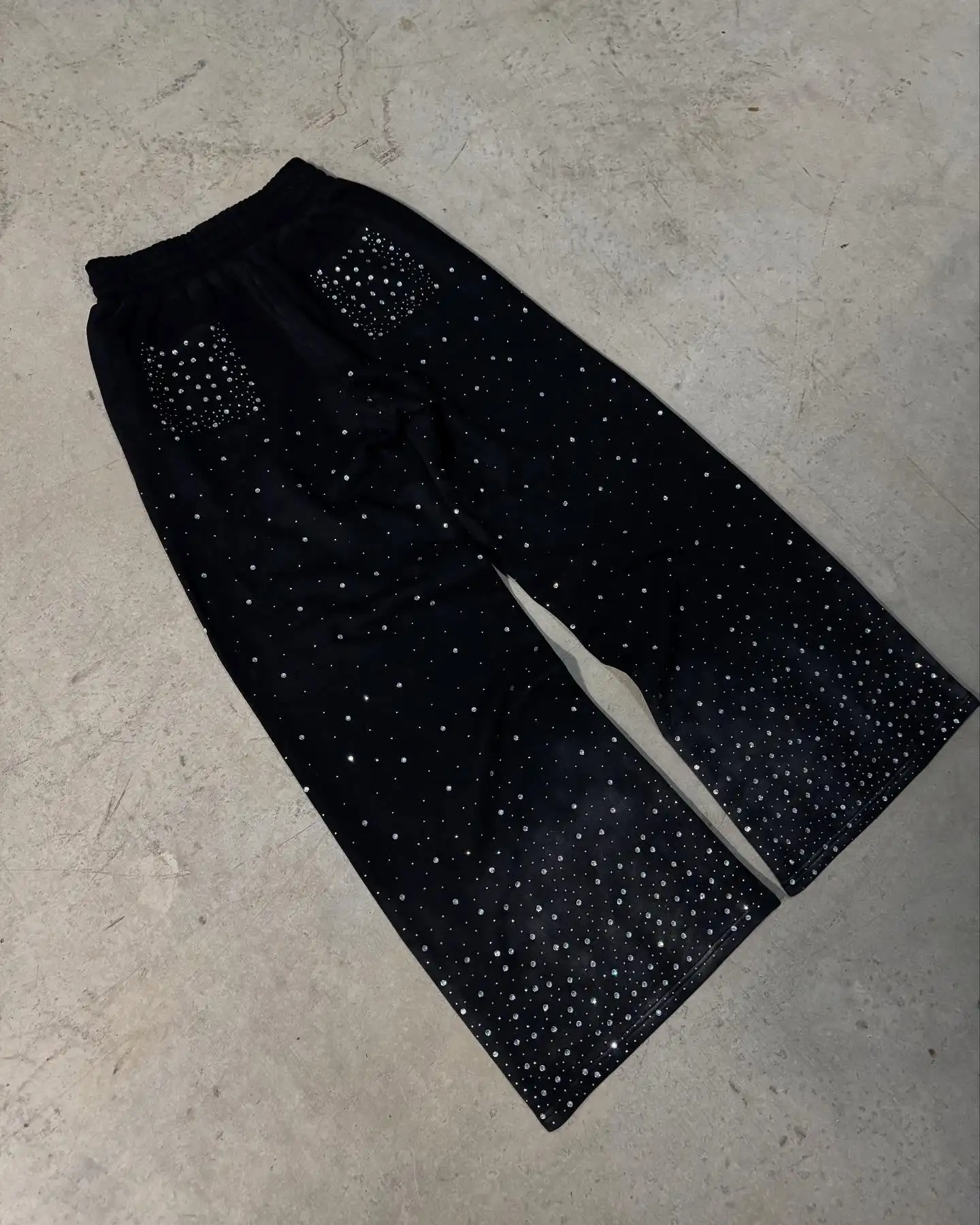 Custom Cotton Mens Track Pant Man Straight Leg Wide Stacked Jogger Acid Wash Sun Faded Flare Baggy Rhinestone Sweatpants gallery 5