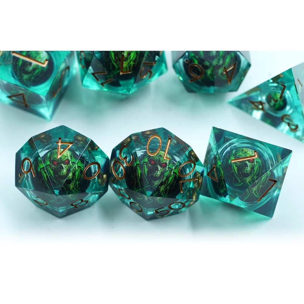 Yushun Dnd Nova Cabeza de Cabeza de Resina Poliédricos Xogos de Dados Ghost Skeleton Liquid Core RPG Board Game Dice