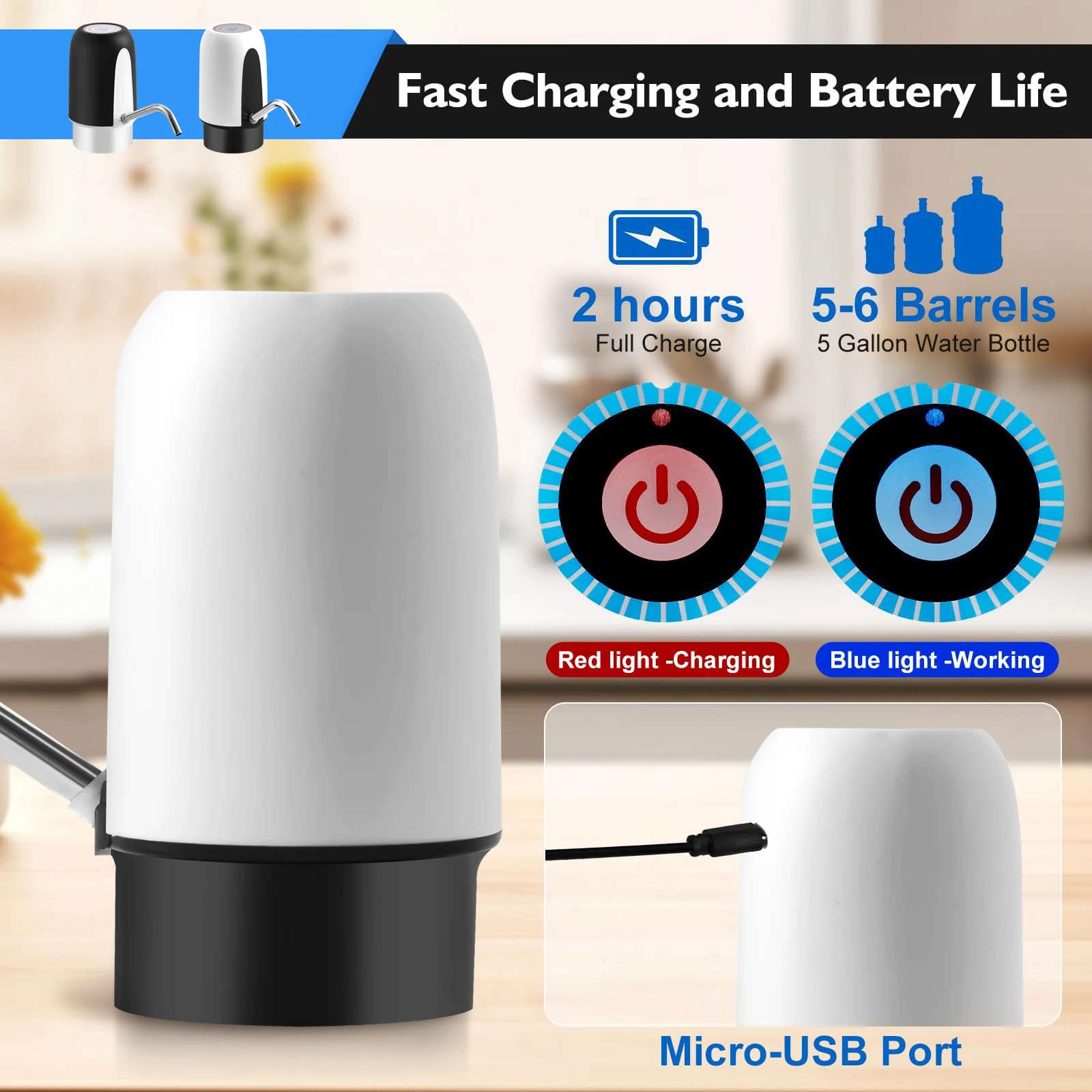 Adapter for Mini USB Charging Electric Automatic 5 Gallon Bottle with Pump Portable Battery-powered Drinking Water Pump