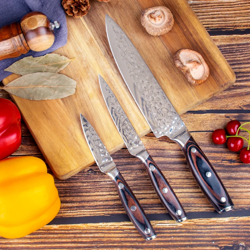 Customization Stainless Steel Pakka Wood Handle Chef Knife Set Forged 5 PCS Kitchen Knife Set