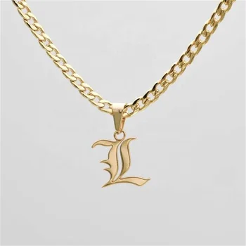 Stainless steel gold-plated 18K custom Old English letter necklace pendant retro A-Z custom name necklace wholesale