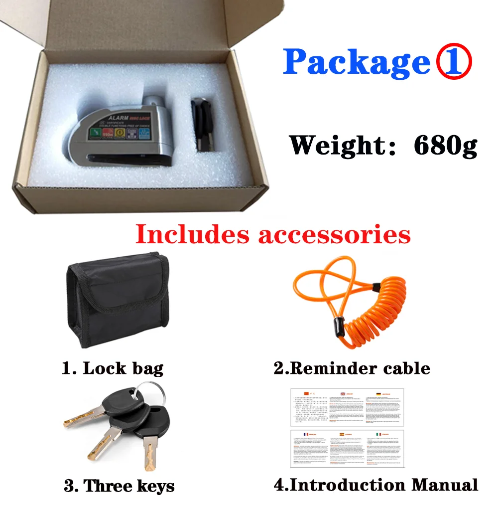 DF Colorful Alarm Disc Lock Security Anti Thief Motorbike Motorcycle Scooter Wheel Disc Brake Lock