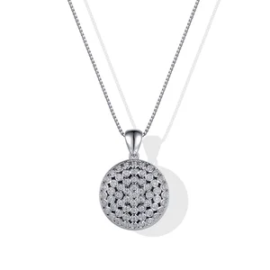 Trendy Shiny Full Pave Diamond Mandala Yoga Round Pendant Necklace Geometry 9k White Gold Jewelry
