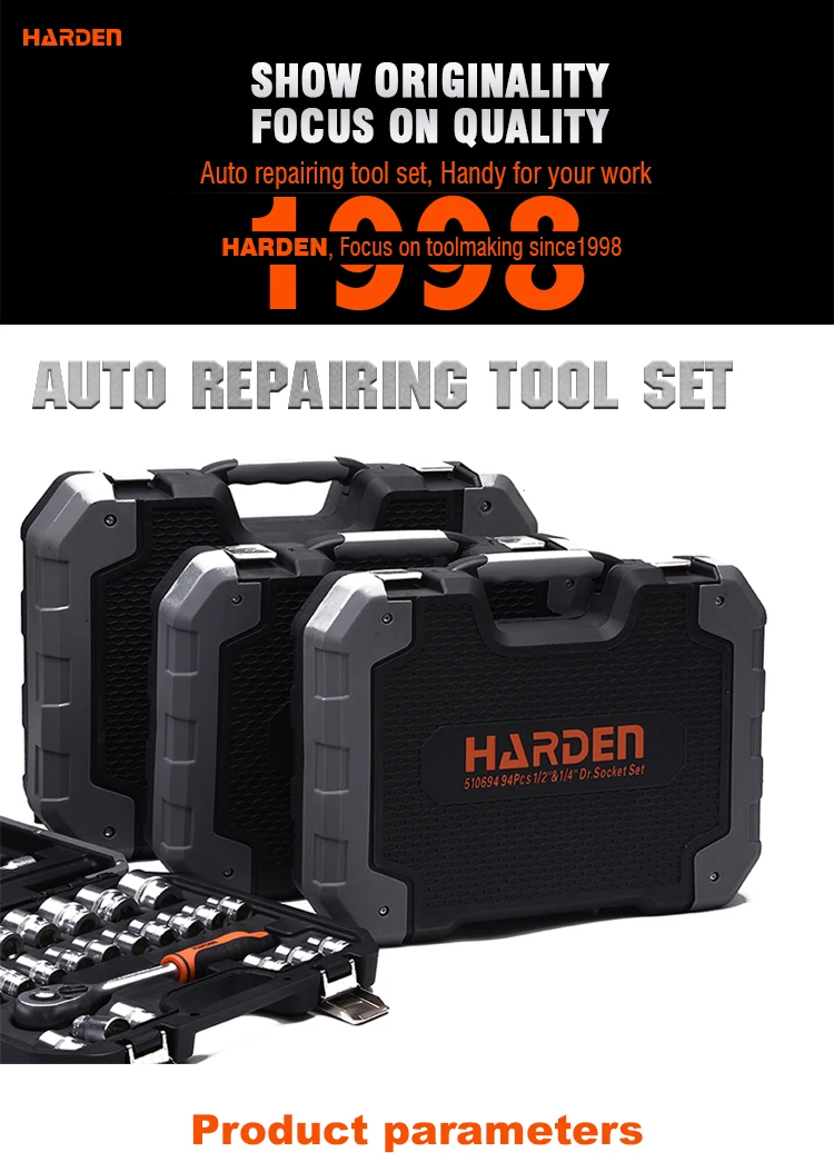 Harden Chrome Vanadium Professional 94PCS 1/2"&1/4" DR. Auto Socket Hand Tool Set