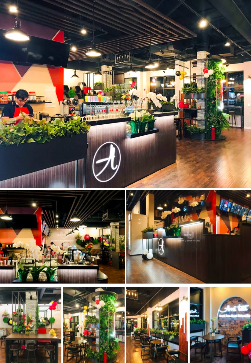 Modern Coffee Shop Interior Design with Wooden Display Cabinet & Cafe ...