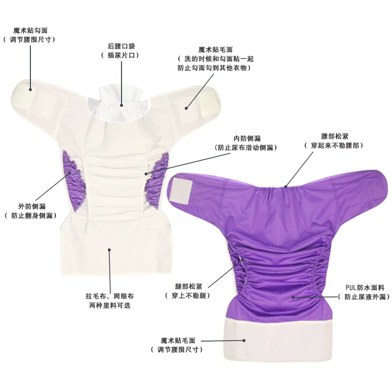 Old People's Cloth Nappy Washable Velcro Diaper Pocket Leak Proof