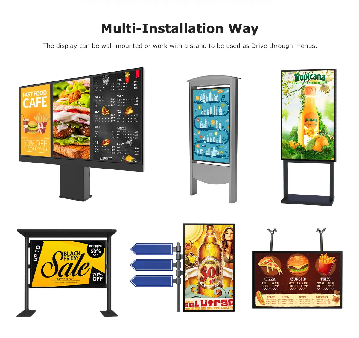 Ip65 55 Inch Outdoor Screen Digital Drive Thru Menu Boards Waterproof ...