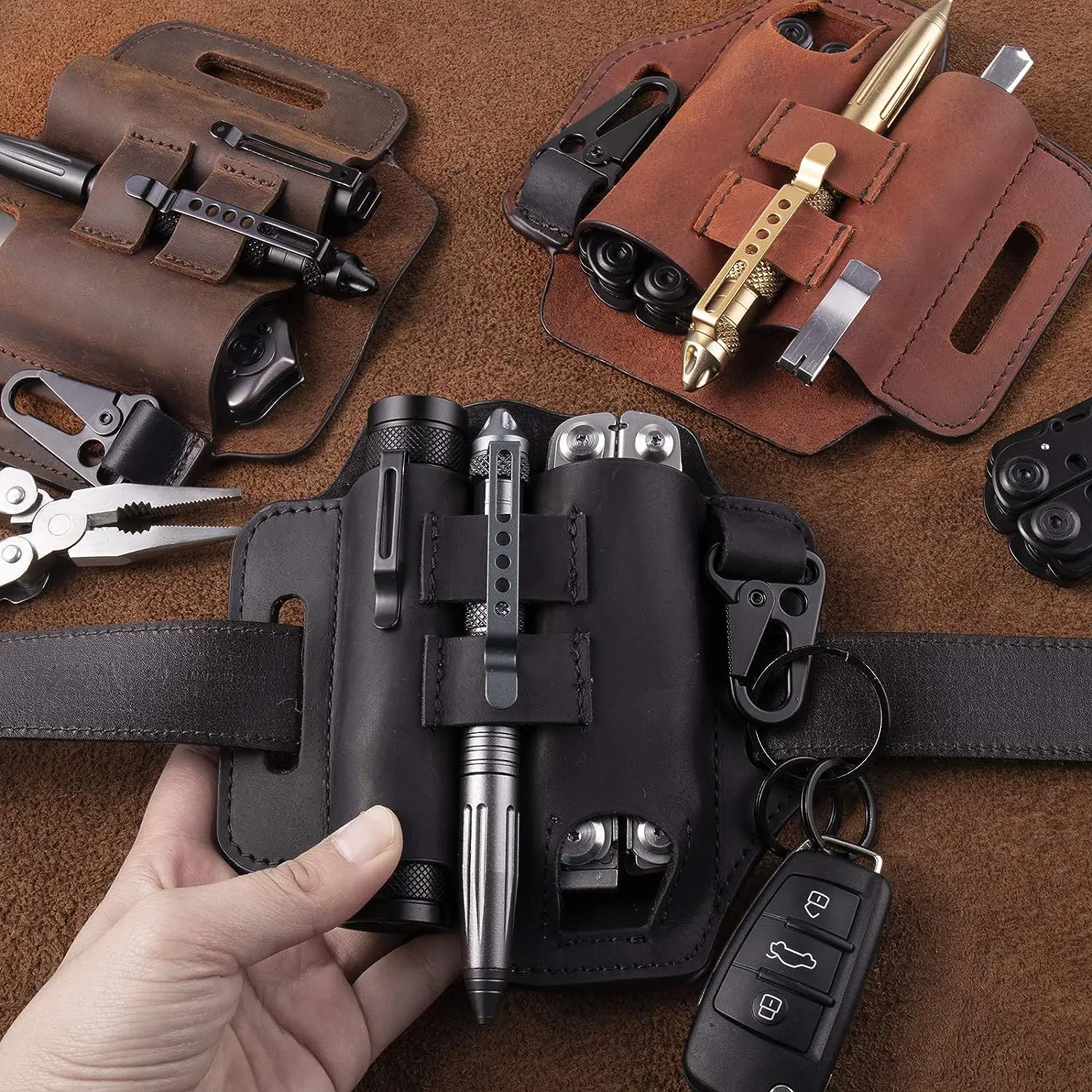 Multitool Leather EDC Waist Tool Storage Bag - Organize with Style