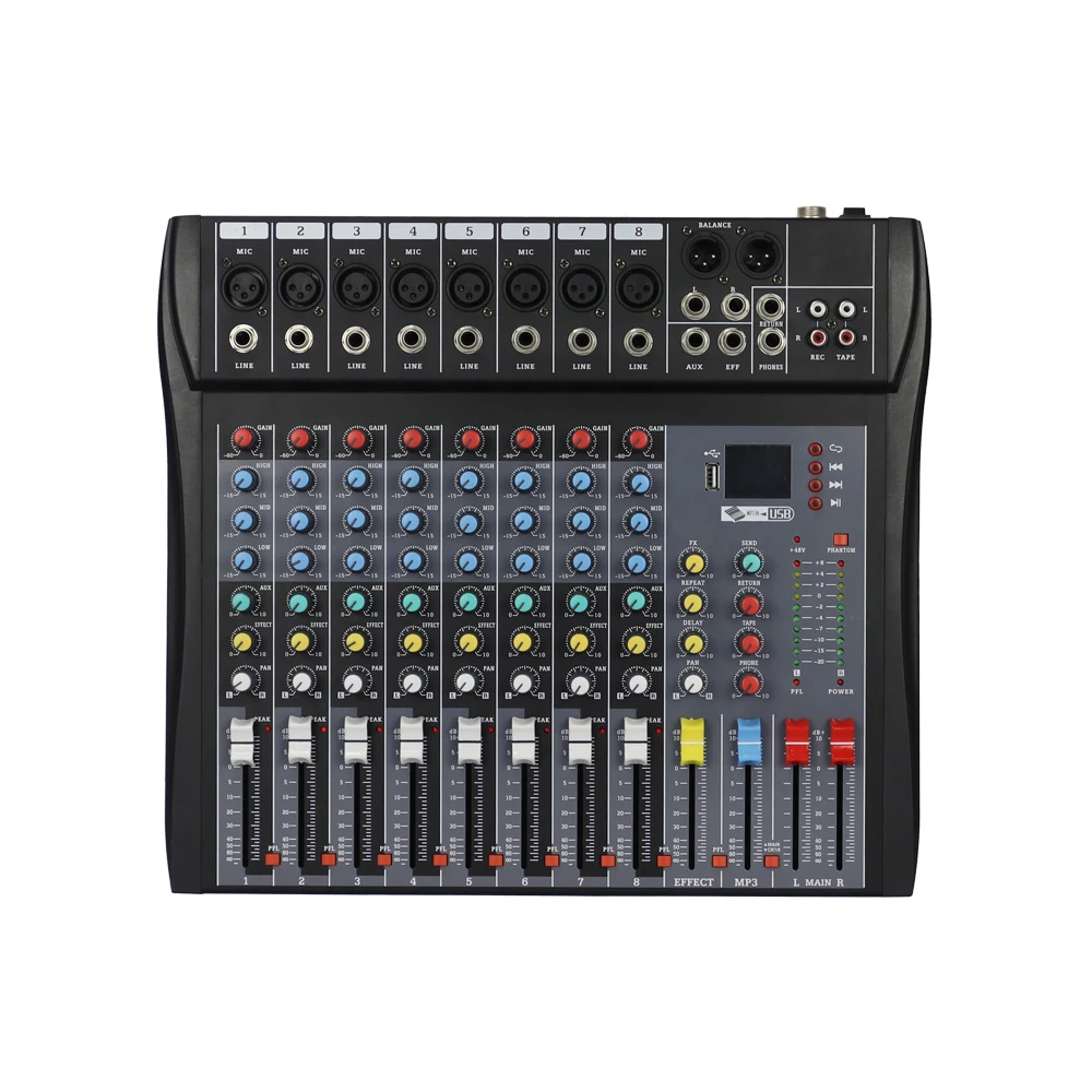 8 Channels Effect Sound Mixer Dj Console Professional Usb Audio Mixer Home Music Karaoke KTV