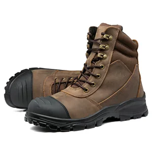 Men's Safety Shoes High Top Zipper Steel Toe Cap Anti-Smash Anti-Puncture Crazy Horse Leather Rubber Outsole All Seasons