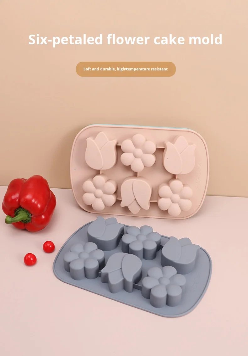 6-Hole 3D Petal Silicone Cake Mold Square Shape Square Children's Complementary Food Steaming/Baking Mold Factory in Stock details