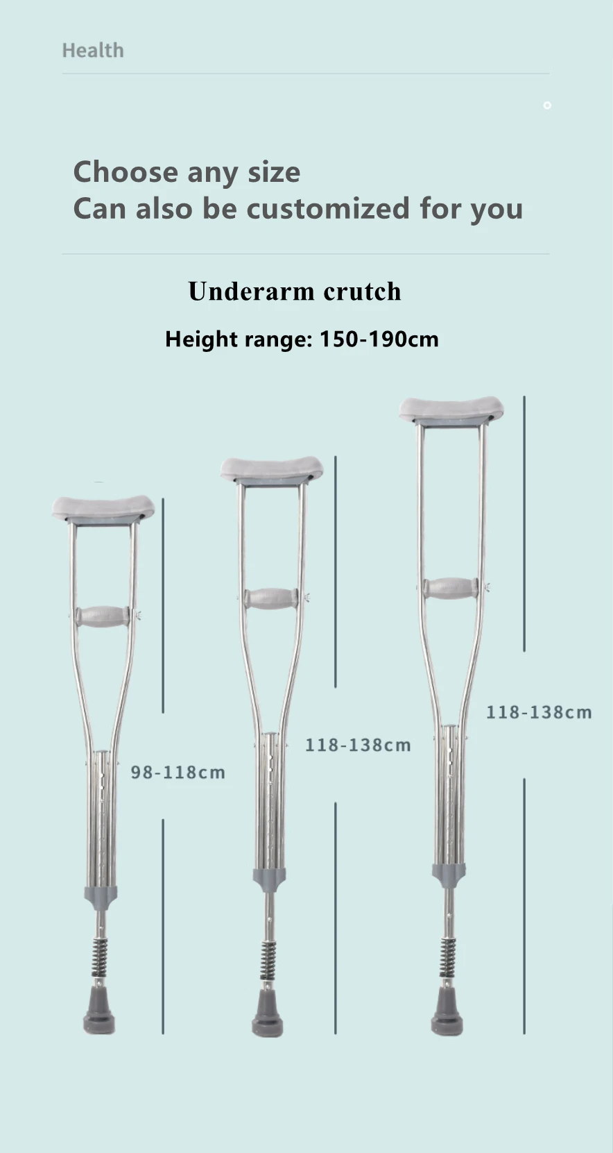 Aluminum Alloy Underarm Crutches Medical Portable Comfortable