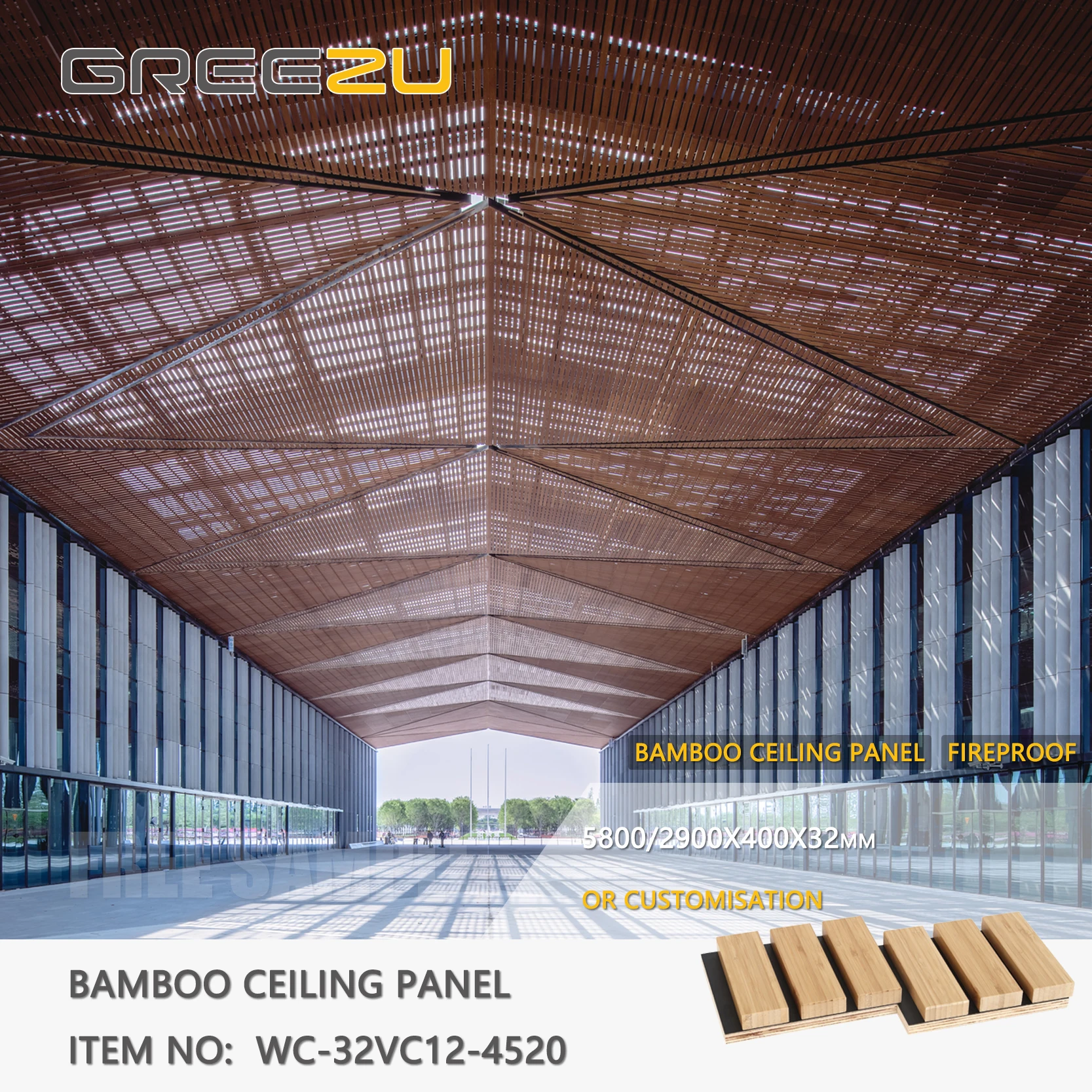 Dekorative Lineare Bambus-Holzdeckenverkleidung Gebogene  Bambus-Deckenverkleidung fr Innenrume