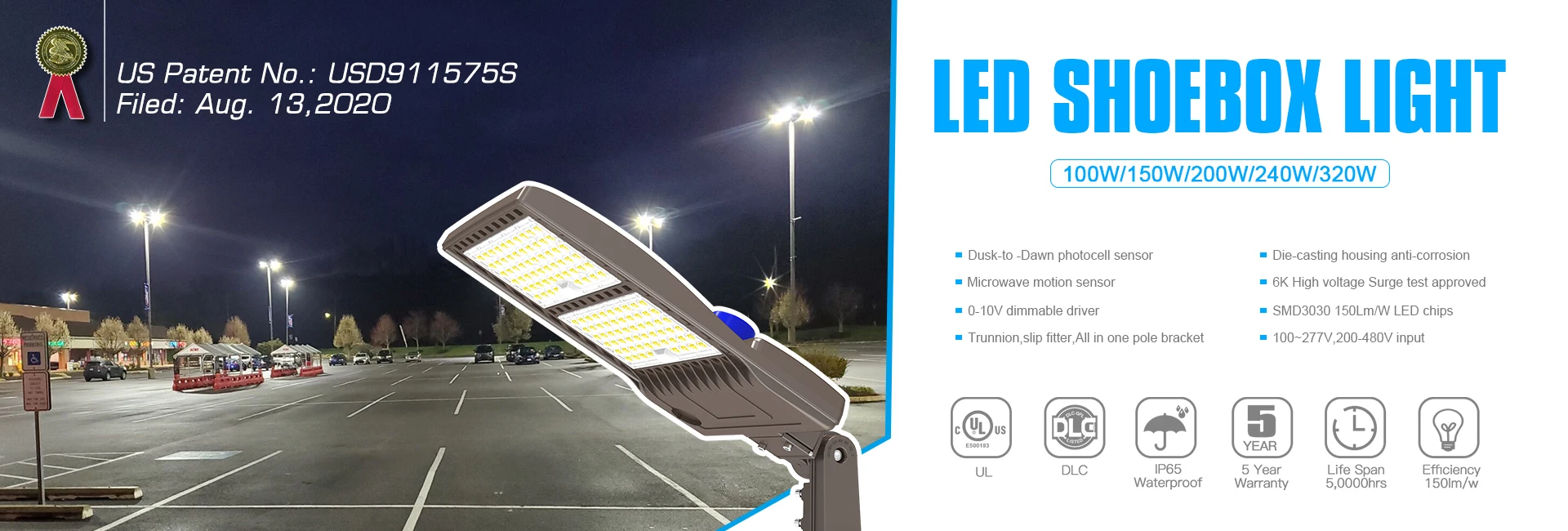 Wholesale UL LED Parking Lot Lights 110v 320W LED Shoebox Light Pole  Fixture Lighting Outdoor Site Street Area Road lamp From