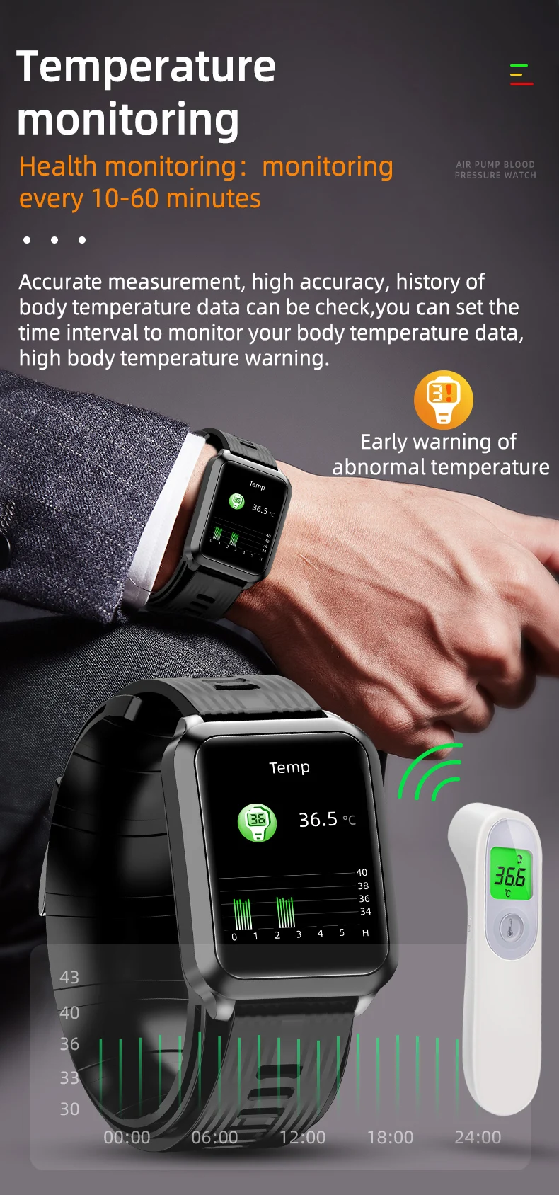 2022 New Arrival P60 Medical Grade Portable Accurate Air Pump Air Bag Blood Pressure Heart Rate Monitor Health Smart Watch (9).jpg