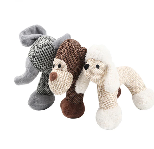 Manufacturer wholesale lovely elephant monkey sheep dog short plush linen toys for pet and kids toy