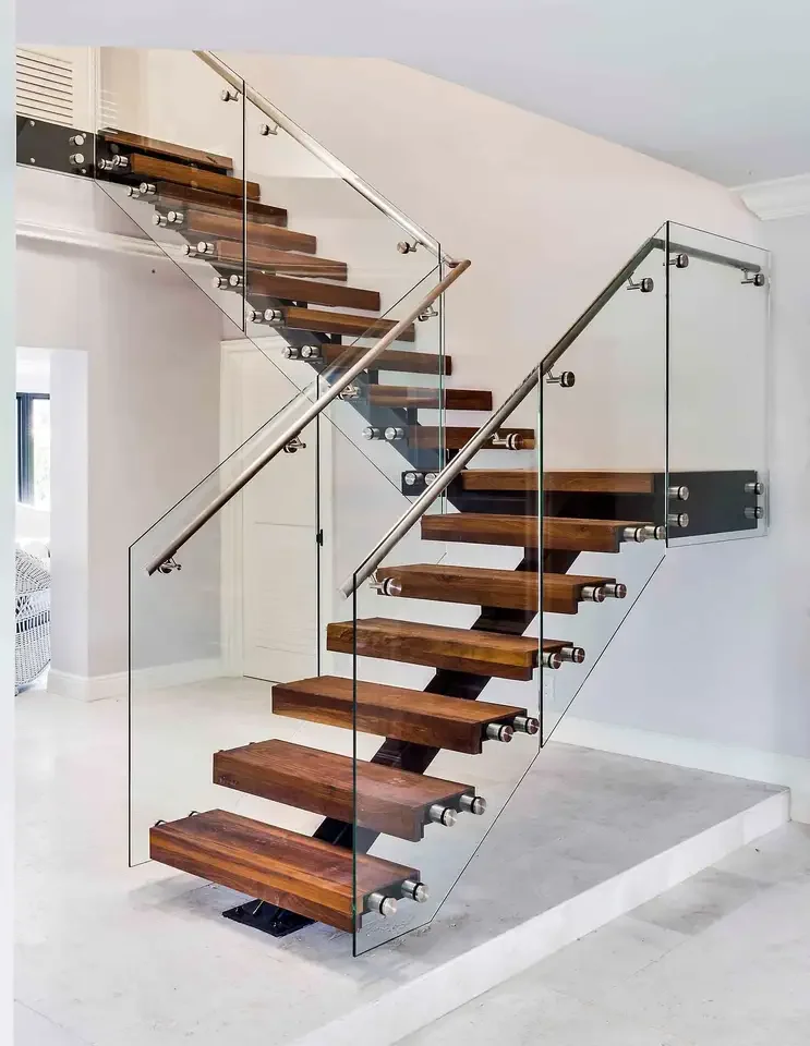 Custom Design Solid Wood Stairs U Shape Staircase Indoor Wood Steps Cantilevered Floating Staircase