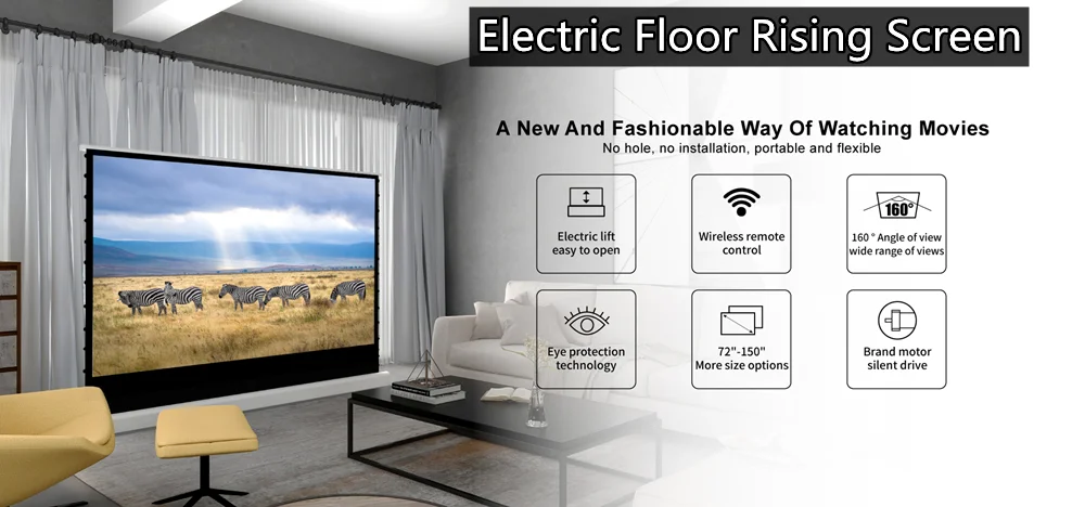 100 & 120 Inch Floor Rising Projection Screen for Projectors - OEM ...