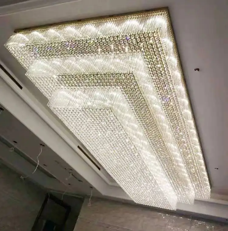 BIG Size Square Customized Modern LED Lustre K9 Engineering Big Foyer Large Hotel Crystal Chandelier