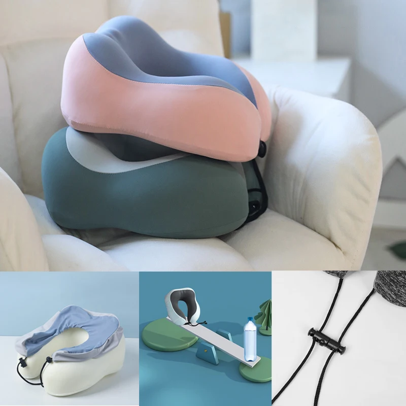 Cooling Set Eye Mask Neck Rest Cushion 3 In1 U Shape Memory Foam Travel Neck Pillow