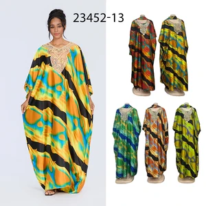 New Wholesale Women's African Large Size Muslim Robe Printed Fashion Short Sleeve V-neck Dress