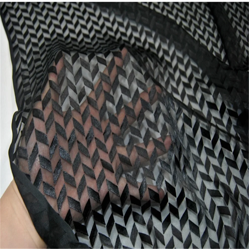 Black Fashion Clear Grain Silk Burn Out Fabric Opal Grid Sexy Casual Factory Direct Sale for Dress Suit Costume Shawl