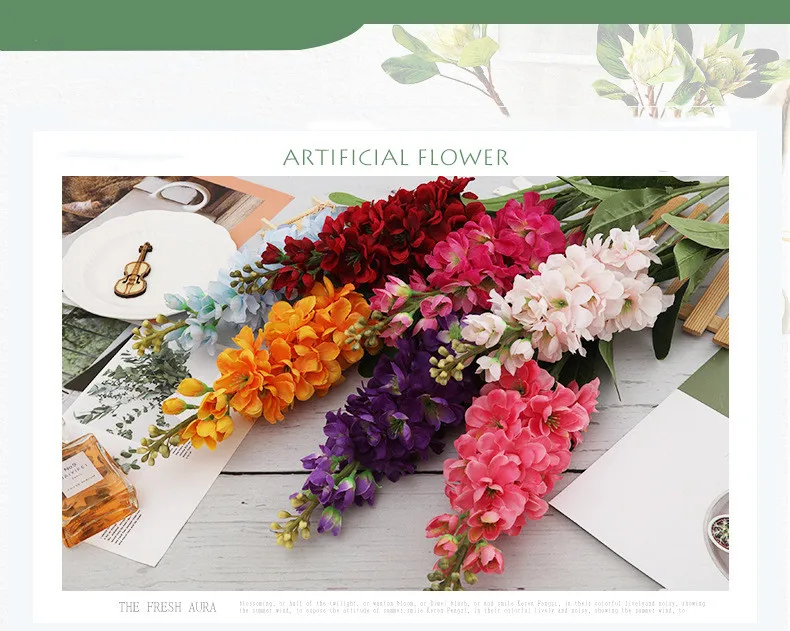 Wholesale Artificial Delphiniums Long Stem Silk Cloth White Delphinium Autumn Wedding Flowers